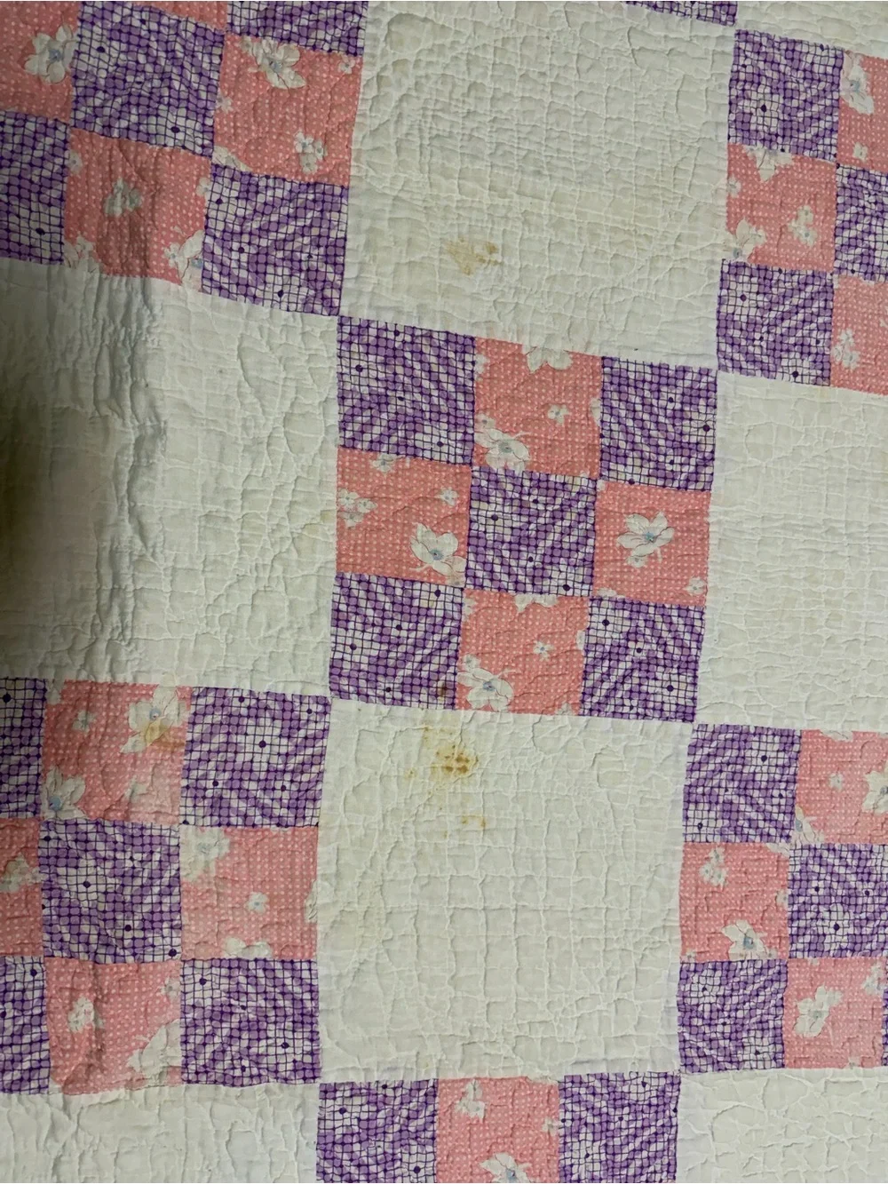 Handmade Antique Lavender and Pink Patchwork Quilt - Home Bedding